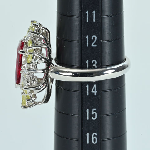 Pre-owned 18K White Gold Ruby Ring, Unheated Ruby from Mozambique, 2.02ct R, 1.92ct D, AIGS "Pigeon Blood" Certificate, 8.7g, #13.5 