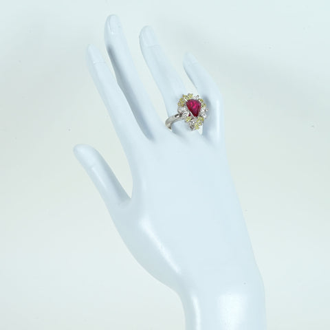 Pre-owned 18K White Gold Ruby Ring, Unheated Ruby from Mozambique, 2.02ct R, 1.92ct D, AIGS "Pigeon Blood" Certificate, 8.7g, #13.5 