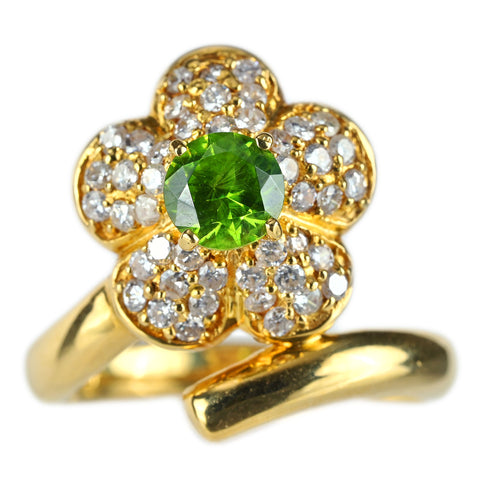 【中古】K18YG DEMANTOID GARNET デマントイドガーネットリング G0.69ct D0.70ct 日宝協鑑 6.4g #11.5