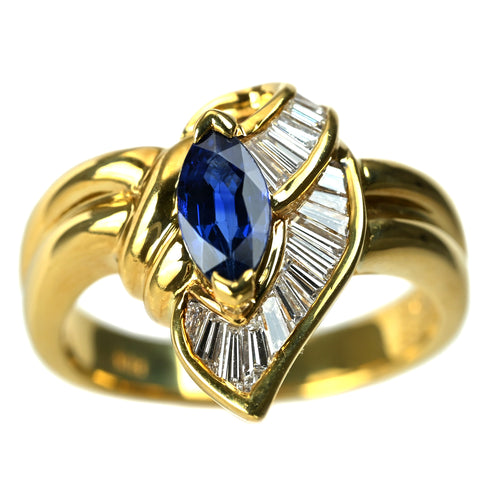 【中古】K18YG SAPPHIRE サファイアリング S0.73ct D0.38ct 7.0g  #12