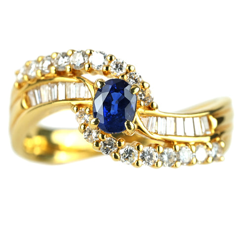 【中古】K18YG SAPPHIRE サファイアリング S0.25ct D0.44ct 4.8g #11