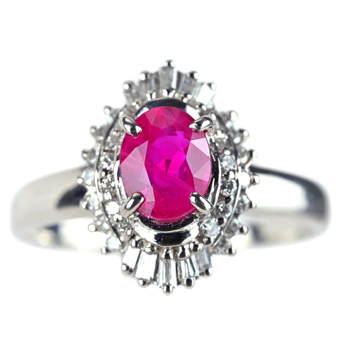 【中古】PT900 RUBYルビーリング R1.05ct D0.26ct 5.8g #13
