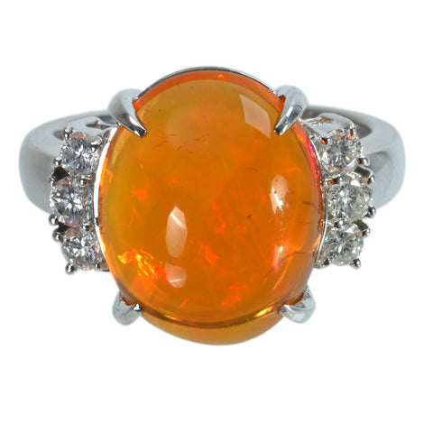 Pre-owned PT900 MEXICO OPAL RING, MO 5.71ct, D 0.31ct, 8.2g, #10 