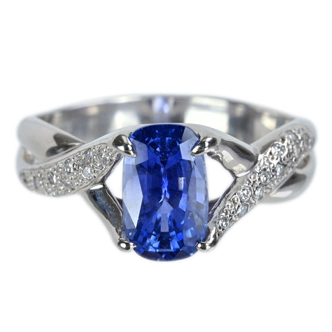 【中古】PT900 SAPPHIREスリランカ産 非加熱サファイアリング S2.56ct D0.11ct GIA鑑別書 6.4g #16