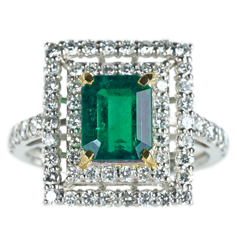 【中古】PT900/K18YG エメラルド  リング E1.43ct D0.90ct #12.5 GRS鑑別書・付加レポート付き 4.9g