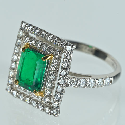 【中古】PT900/K18YG エメラルド  リング E1.43ct D0.90ct #12.5 GRS鑑別書・付加レポート付き 4.9g