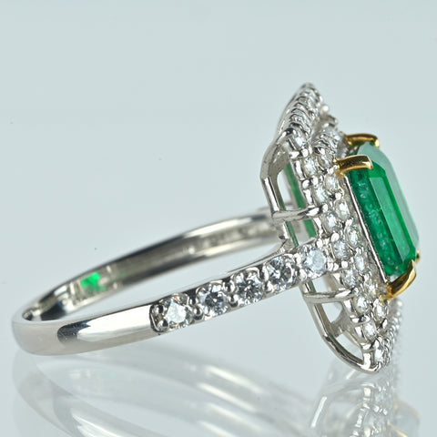 【中古】PT900/K18YG エメラルド  リング E1.43ct D0.90ct #12.5 GRS鑑別書・付加レポート付き 4.9g