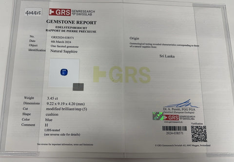 【中古】K18WG SAPPHIREスリランカ産 サファイアリング S3.45ct D0.60ct GRS鑑別書付き 5.7g 14.5