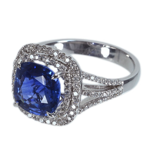 【中古】K18WG SAPPHIREスリランカ産 サファイアリング S3.45ct D0.60ct GRS鑑別書付き 5.7g 14.5