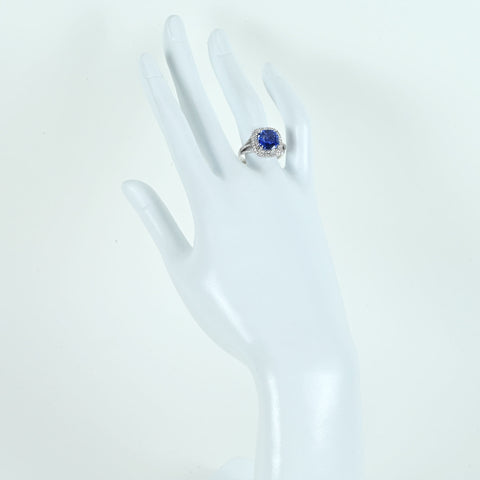 【中古】K18WG SAPPHIREスリランカ産 サファイアリング S3.45ct D0.60ct GRS鑑別書付き 5.7g 14.5