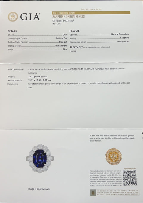 【中古】PT900 SAPPHIRE RING マダガスカル産サファイアリング S8.11ct D3.11ct GIA鑑別書 18.7g #13