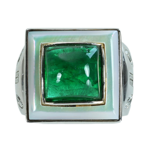 【中古】K18WG EMERALD RING エメラルドリング CGLソーティング付き 19.1g #9.5