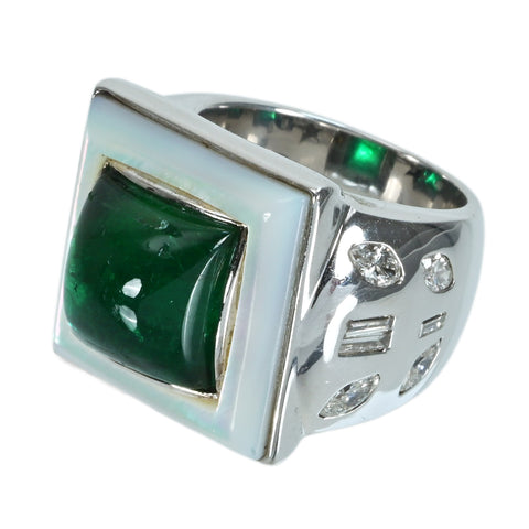 【中古】K18WG EMERALD RING エメラルドリング CGLソーティング付き 19.1g #9.5