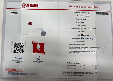 【中古】PT900 RUBY ルビーリング ミャンマー産 R1.41ct D0.29ct  ピジョンブラッド AIGS鑑別書 6.9g #12