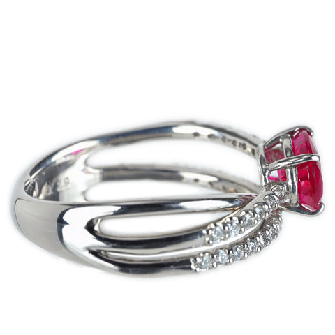 【中古】PT900 RUBY ルビーリング ミャンマー産 R1.41ct D0.29ct  ピジョンブラッド AIGS鑑別書 6.9g #12