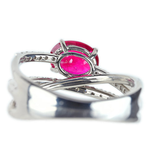 【中古】PT900 RUBY ルビーリング ミャンマー産 R1.41ct D0.29ct  ピジョンブラッド AIGS鑑別書 6.9g #12