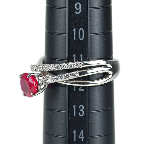 【中古】PT900 RUBY ルビーリング ミャンマー産 R1.41ct D0.29ct  ピジョンブラッド AIGS鑑別書 6.9g #12