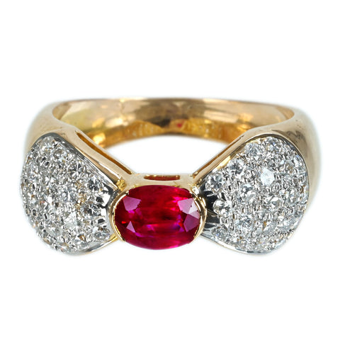 【中古】 K18YG RUBYルビーリング 0.80ct D0.72ct 7.3g #16