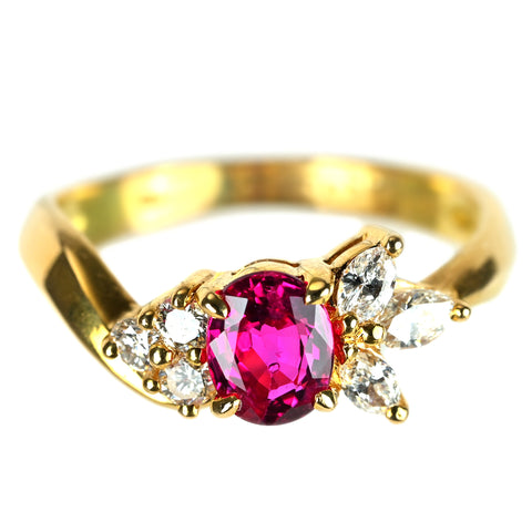【中古】K18YG RUBY ルビーリング R0.30ct D0.71ct 3.0g #9.5