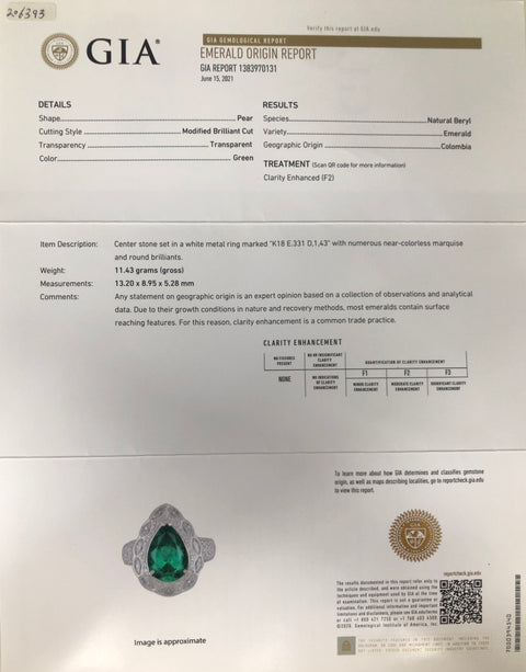 【中古】 K18WG EMERALD RING コロンビア産エメラルドリング E3.31ct D1.43ct GIA GRS 鑑別書11.3g #13
