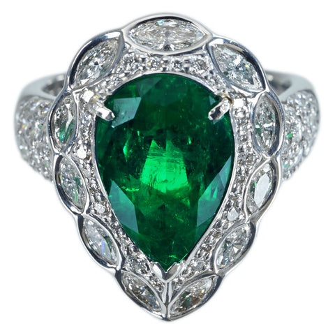 【中古】 K18WG EMERALD RING コロンビア産エメラルドリング E3.31ct D1.43ct GIA GRS 鑑別書11.3g #13
