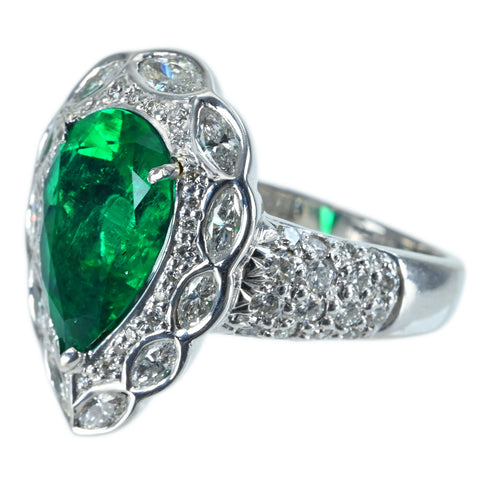 【中古】 K18WG EMERALD RING コロンビア産エメラルドリング E3.31ct D1.43ct GIA GRS 鑑別書11.3g #13