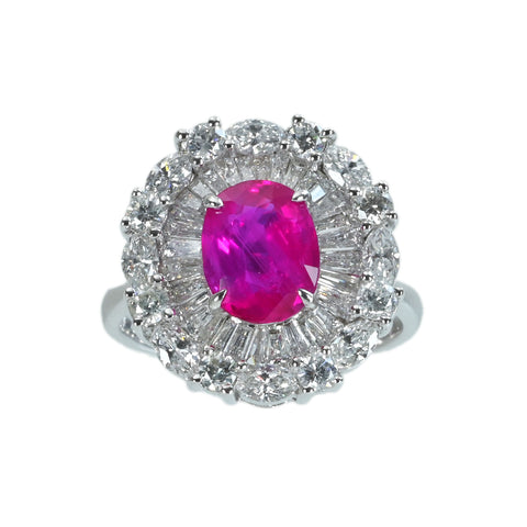 【中古】K18WG RUBY RING ビルマ産非加熱ルビーリング R2.37ct D1.91ct  GIA鑑別書 7.2g ＃13