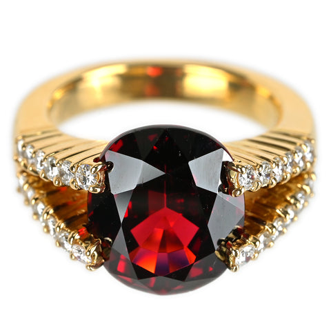 【中古】K18YGガーネットリング G11.42ct D0.72ct ジェムリサーチジャパンソーティング付き 14.6g #14