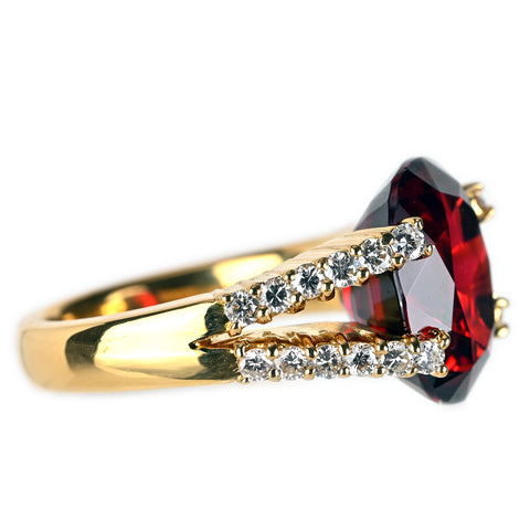 【中古】K18YGガーネットリング G11.42ct D0.72ct ジェムリサーチジャパンソーティング付き 14.6g #14