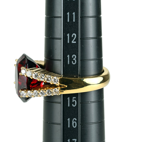 【中古】K18YGガーネットリング G11.42ct D0.72ct ジェムリサーチジャパンソーティング付き 14.6g #14