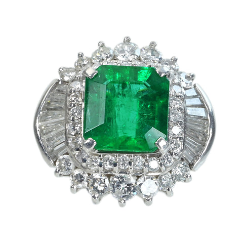 【中古】PT850 EMERALDエメラルドリング E3.33ct D1.79ct 11.5g #7