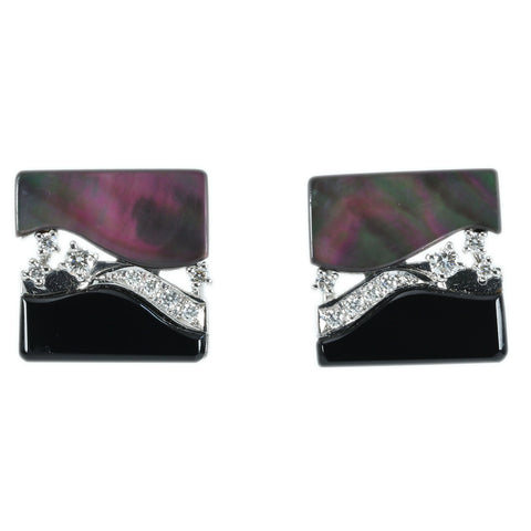 Pre-owned K18WG Onyx/Shell Earrings, D0.11ct, D0.11ct, 9.0g 