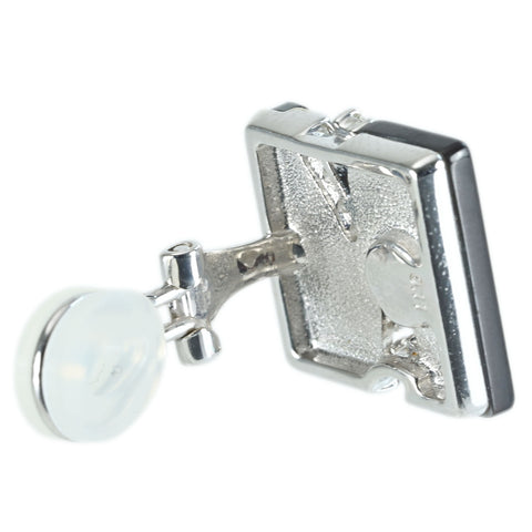 Pre-owned K18WG Onyx/Shell Earrings, D0.11ct, D0.11ct, 9.0g 