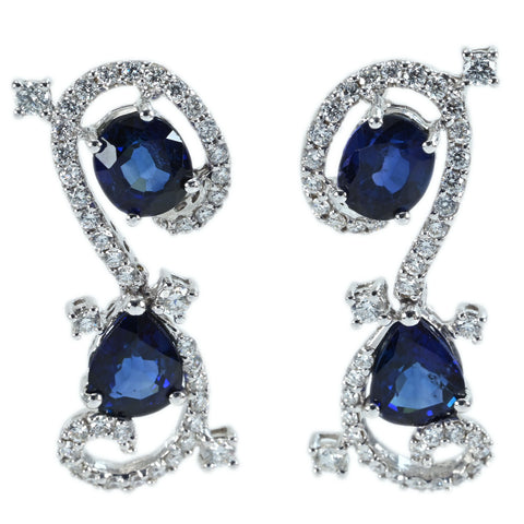 【中古】K18WG SAPPHIRE EARRING サファイアピアス S2.57ct S2.70ct D0.93ct 8.1g