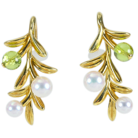 【中古】MIKIMOTO ミキモト K18YG AKOYA PEARL PERIDOT EARRING アコヤパール/ペリドットピアス P4.0-5.5mm