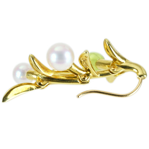 【中古】MIKIMOTO ミキモト K18YG AKOYA PEARL PERIDOT EARRING アコヤパール/ペリドットピアス P4.0-5.5mm