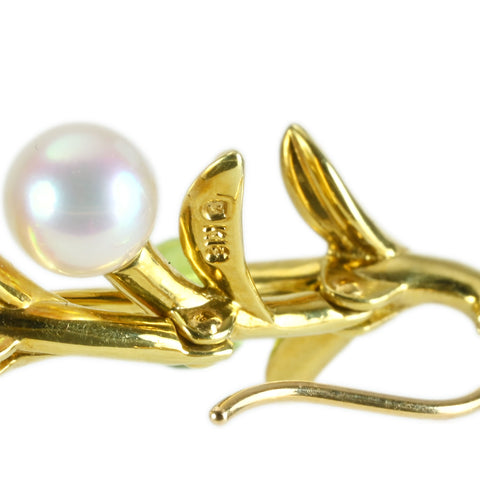 【中古】MIKIMOTO ミキモト K18YG AKOYA PEARL PERIDOT EARRING アコヤパール/ペリドットピアス P4.0-5.5mm