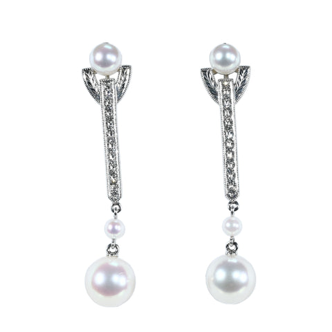 【中古】MIKIMOTO ミキモト K18WG AKOYA PEARL EARRINGS アコヤパールピアス 3.3-8.3mm 5.2g ONE PRICE