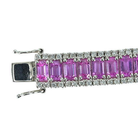 【中古】K18WG PINK SAPPHIRE ピンクサファイアブレスレット PS18.10ct D1.84ct 26.8g 16.5cm