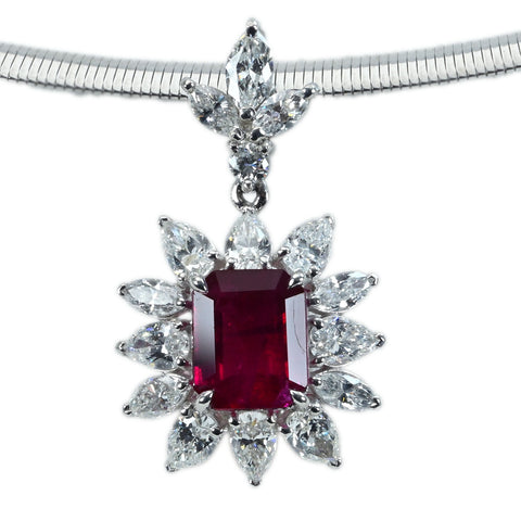 【中古】PT850/PT900 RUBY PENDANT NECKLACE ビルマ産非加熱ルビーペンダントネックレス R2.00ct D2.06ct 15.7g GIA鑑別書