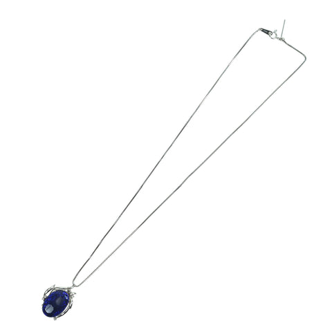 【中古】K18WG/PT900 OPAL NECKLACE ブラックオパールペンダントネックレス BO12.75ct D0.10ct 13.8g