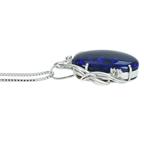 【中古】K18WG/PT900 OPAL NECKLACE ブラックオパールペンダントネックレス BO12.75ct D0.10ct 13.8g
