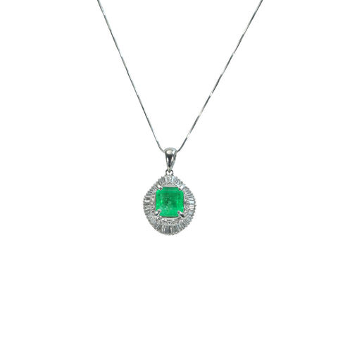 【中古】 PT850/PT900 EMERALD エメラルドペンダントネックレス E3.83ct D1.32ct 16.0g