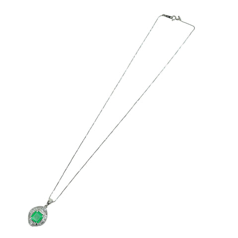 【中古】 PT850/PT900 EMERALD エメラルドペンダントネックレス E3.83ct D1.32ct 16.0g