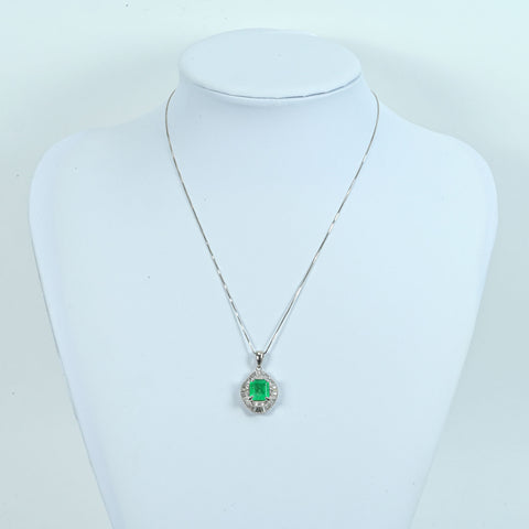 【中古】 PT850/PT900 EMERALD エメラルドペンダントネックレス E3.83ct D1.32ct 16.0g
