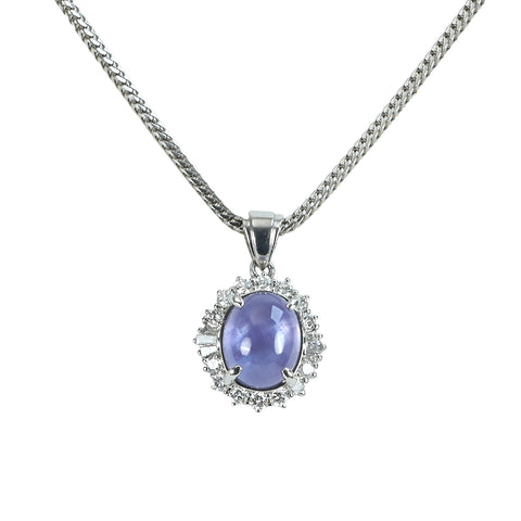 【中古】PT850 STAR SAPPHIREスターサファイアペンダントネックレス SS5.75ct D0.51ct 13.2g