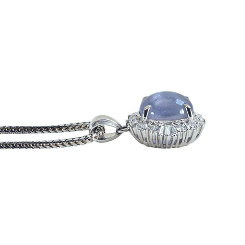 【中古】PT850 STAR SAPPHIREスターサファイアペンダントネックレス SS5.75ct D0.51ct 13.2g