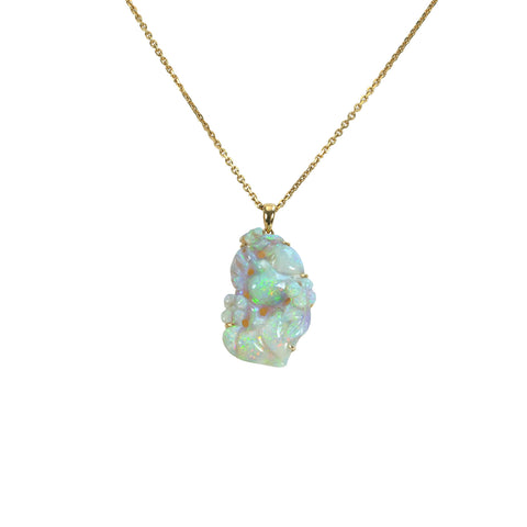 [Pre-owned] 18K Yellow Gold Opal Pendant Necklace, 18.4ct, 8.7g, with sorting 