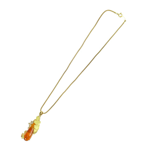 【中古】 K18YG AMBER 虫入りコハクペンダントネックレス D0.18ct 12.9g N