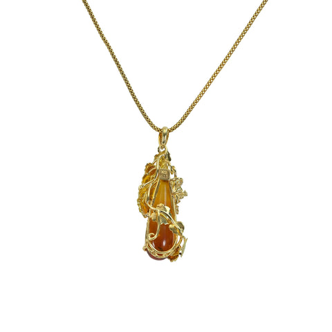 【中古】 K18YG AMBER 虫入りコハクペンダントネックレス D0.18ct 12.9g N